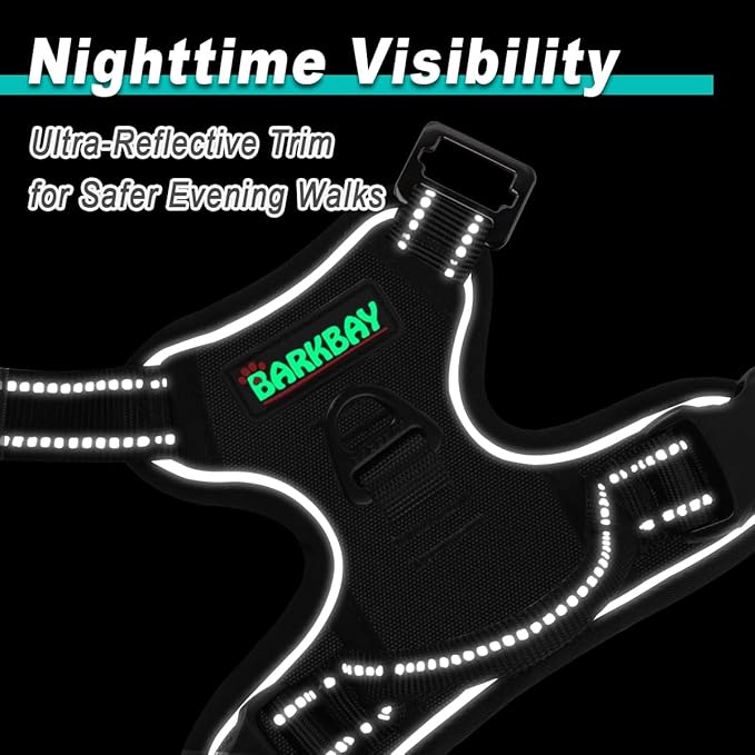 BARKBAY Dog Harness No Pull 3 Buckles for Small Dogs - Adjustable, Reflective, Comfortable, No Choke, Heavy-Duty - Perfect for Outdoor Training, Walking, and Hiking - Strong & Durable - S & Black