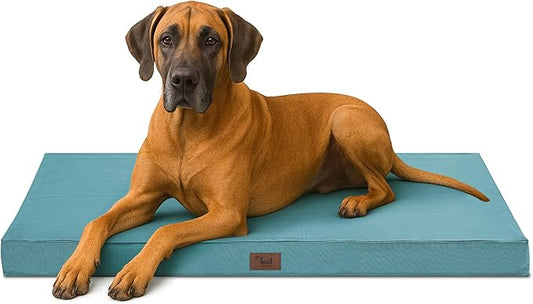 Outdoor Extra Large Dog Bed, Jumbo Waterproof Dog Bed for Large Dogs, Orthopedic Egg Crate Foam Pet Mat with Removable Oxford Cooling Cover, Light Blue