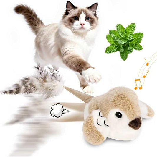Cat Toys Interactive 2026 Upgrade Bird Cat Toy with Catnip Toys Wagging Tail Automatic Moving Cat Toy Chirp Tweet Rechargeable Interactive Kitten Toy（No Flying Bird）