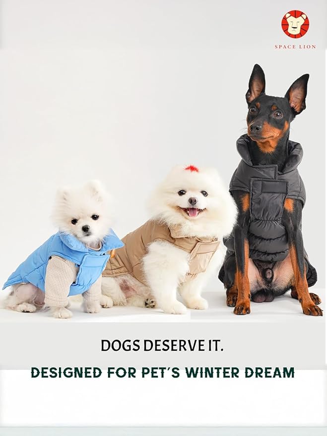 SPACE LION Dog Puffer Jacket, Down Winter Coat, Durable Outdoor Coat for Cold and Windy Conditions, Lightweight & Adjustable Fit Coats for Medium & Large Dogs, (Blue, Size20/XL)