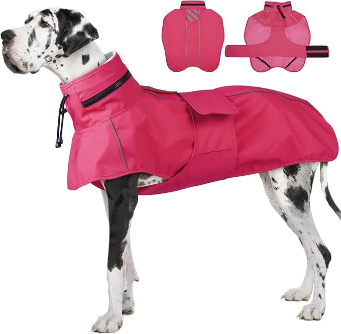Dog Raincoat, Waterproof Rain Jacket for Large Dogs Poncho with Leash Hole Convertible Hood/Collar Reflective Rain Coat, Lightweight Breathable Stay Secure Walking (Neon Pink, XXXL)