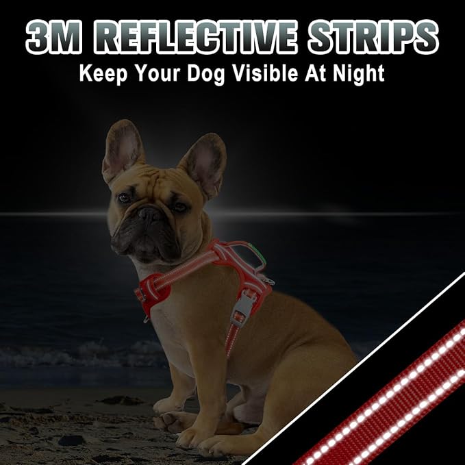 BARKBAY No Pull Dog Harness Large Reflective Dog Harness with Front Clip and Easy Control Handle for Walking Training Running with ID tag Pocket(Red,XS)