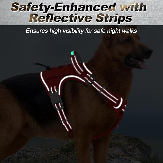 BARKBAY Service Dog Vest Tactical Dog Harness Medium Large Sized Dog Tags Personalized No Pull Adjustable Harness Reflective K9 Working Training Easy Control Military Molle System(Red,XL)