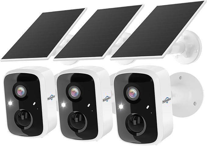 Hiseeu Solar Camera Security Outdoor, 3 Pack 100% Wireless 3K 4MP Surveillance Indoor WiFi Smart Cameras for Home Security Outside, PIR/AI Motion Detection, Waterproof, Color Night Vision, 2-Way Audio