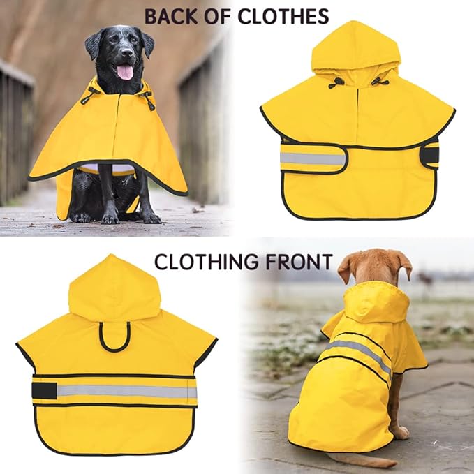 Candofly Dog Raincoat, Waterproof Dog Coat Reflective Dog Rain Jacket with Harness Hole, Hooded Pet Ponch Slicker for Large Dogs (XX-Large, Yellow)