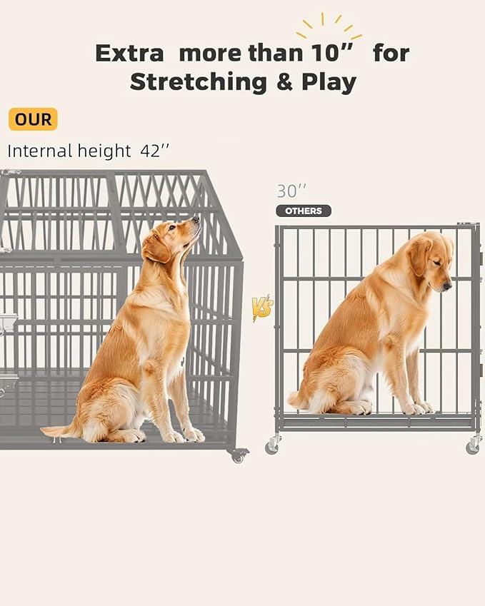 Heavy Duty Dog Crate for Large Dogs, 58 inches Extra Large Dog Kennel Indoor, Indestructible Dog Crate for High Anxiety Dogs, Double Door with Wheels