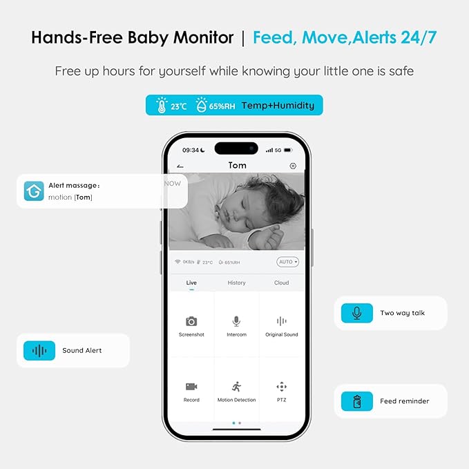 ieGeek Baby Monitor with 2 Cameras, 5" Screen & 1080P Cameras & Free Smart App Split Screen Dual Baby Monitor, Upgraded Night Vision/PTZ/2-Way Audio/Auto Tracking Detection Notification and Alert