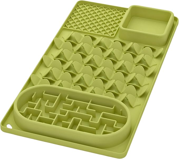 Slow Feeder Bowl for Large Dog, Silicone Lick Mat & Snuffle Mat with Suction Cups - Interactive Puzzle Feeder to Slow Eating & Keep Busy, Reduce Vomiting & Relieve Boredom (21"x 11" Green)