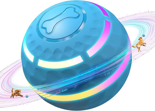 Apasiri Interactive Dog Toys: Automatic Moving Dog Balls with LED Lights, Puppy Toy to Keep Them Busy, Duraspin Dog Ball for Small,Medium,Large Dogs, Dog Toys for Aggressive Chewers,Rechargeable(Blue)