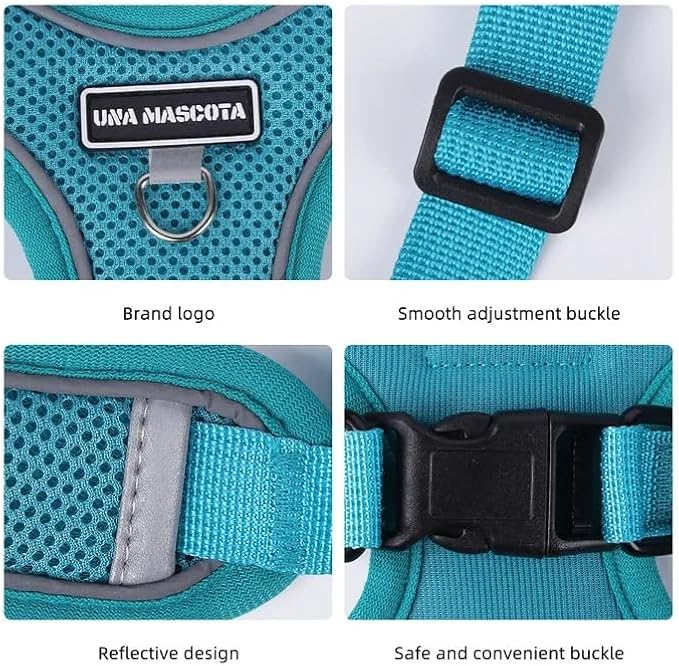 Dog Harness and Leash Set, Adjustable Triangle, Reflective Adjustable Puppy Vest, No Pull Soft Mesh Harness for Small, Medium Dogs, Cats (Turquoise, XL)
