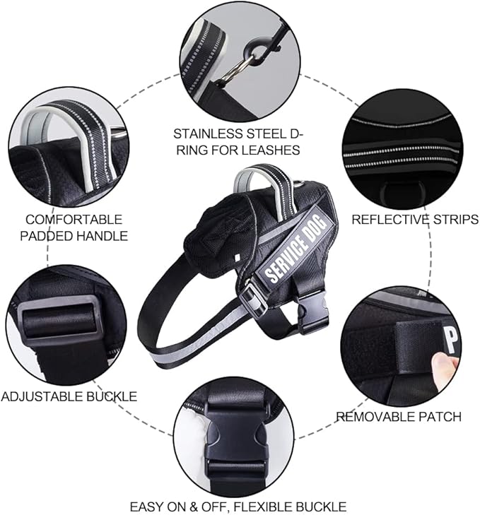 Dog Vest Harness and Patches Set, Animire in Training Service Dog Harness with 10 Dog Patches, Reflective Dog Vest with Handle for Small, Medium, Large, and Extra-Large Dogs