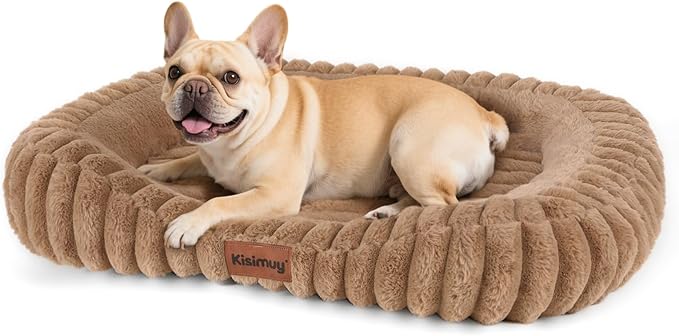 Washable Medium Size Dog Bed, Durable Calming Orthopedic Pet Bed with Removable Cushion Cover & Anti-Slip Bottom, Rectangle Bolster Sides Dog Bed with Handle, 30x24x4inches, Brown