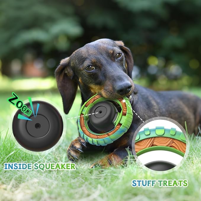 Dog Toys for Aggressive Chewers Large Medium Breed, Indestructible Squeaky Dog Chew Toys, Tough Nylon Rubber Interactive Dog Toys to Keep Them Busy