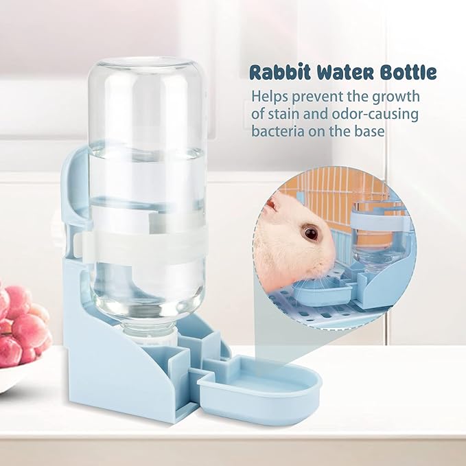 Rypet Rabbit Water Bottle No Drip - 17oz Hanging Water Fountain Automatic Dispenser Pet Cage Water Feeder for Bunny Chinchilla Guinea Pig Hedgehog Ferret Blue