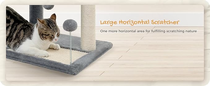 Cat Scratching Post with Soft Perch Nest Sisal-Covered Scratch Posts and Pads, and Cat Ded with Two Plush Balls is Perfect for Playing with Kittens and Cats