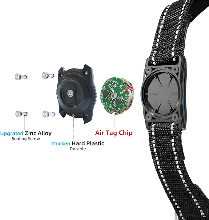 Tracking Collar for Dogs Waterproof Adjustable Air Tag Dog Collar Holder, Comfortable Dog Collars for Small Medium Large Dogs (Black, L)