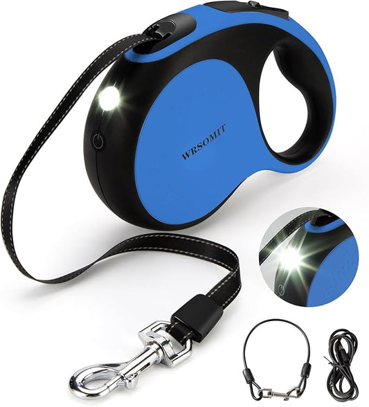 Retractable Dog Leash with Chew Proof Cable and LED Flashlight, 16Ft Heavy Duty Dog Leash for Medium Large Dogs up to 110lbs, 360° No Tangle (Blue+16ft+LED)