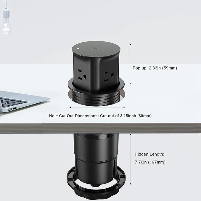 Jgstkcity Pop up Outlet for Kitchen Counter Island,Pop Out Outlet Station with 15 Amp Receptacle Outlet, Splash Resistant,3.15" Diameter,Conference Table Power Hub,ETL Listed