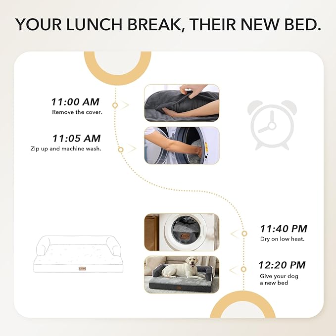 Orthopedic Dog Beds for Extra Large Dogs, Waterproof Egg Crate Foam XL Dog Bed with Sides 41x27Inch, Washable Big Dogs Couch Beds with Removable Cover and Nonskid Bottom, Dark Grey