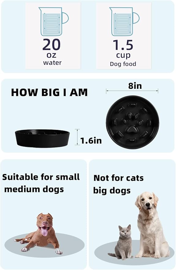 HAOTOP Ceramic Fun Slow Feeder Bowl, Porcelain Slow Eater Bowl for Medium Sized Dogs (Black)