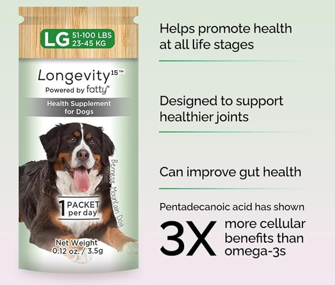 Yummy Combs Longevity15 – C15:0 – Fatty Acid Health Supplement for Dogs – Healthy Pet Supplies – for Large Dogs, 1 Pack