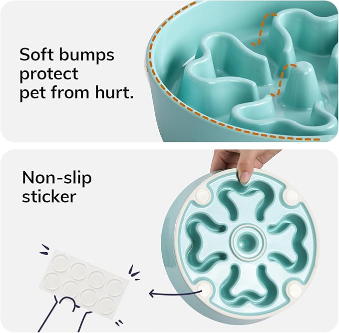 Slow Feeder,Ceramic-Slow Feeder Dog Bowls,Puzzle Food Bowl Maze,2.5 Cups Slow Feed Dog Bowl for Medium and Large Breed Dogs,Turquoise