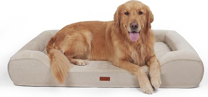 Cooling Orthopedic Extra Dog Beds with Washable Removable Cover,Cool Gel Memory Foam Couch Bed for Jumbo Dogs with Non-Slip Bottom and Egg-Crate Foam Big Waterproof,48.0" LX30.0 WX9.0 Th Beige