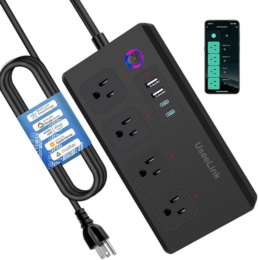 UseeLink Smart Power Strip, 4 Outlets and 4 USB Ports 2A2C, 5 ft. Cord, Surge Protector with Voice Control, APP WiFi Control, Compatible with Alexa & Google Home, No Hub Required, Black