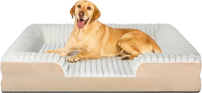 Orthopedic Dog Bed for Large Medium Sized, Washable Memory Foam Large Dog Bed Premium Soft Corduroy Fleece, Durable Medium Pet Sofa with Removable Cover, Washable Waterproof Pet Couch Beds(White,XL)
