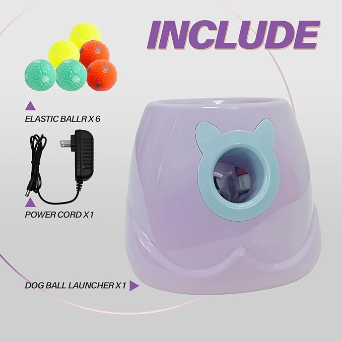 ptlsy Automatic Dog Ball Launcher - Interactive Puppy Pet Indoor Thrower for Small & Medium Dogs, 3 Balls Included (2 inch, Purple)