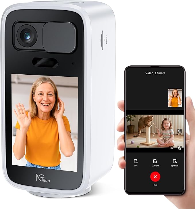 NGTeco Two Way Video Calling Camera, Elderly Baby Pet Monitor 4MP HD Indoor, Dual-Band WiFi (2.4/5GHz), 2.8" Screen, One-Touch Call, Motion Detection & Physical Lens Cover