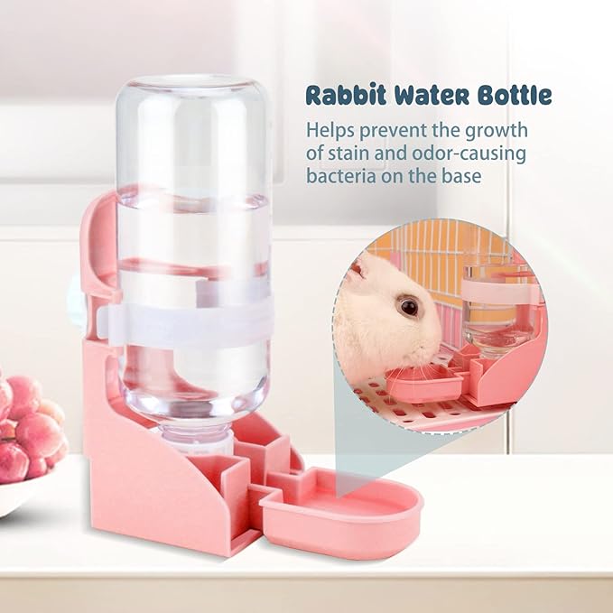 Rypet Rabbit Water Bottle No Drip - 17oz Hanging Water Fountain Automatic Dispenser Pet Cage Water Feeder for Bunny Chinchilla Guinea Pig Hedgehog Ferret Pink