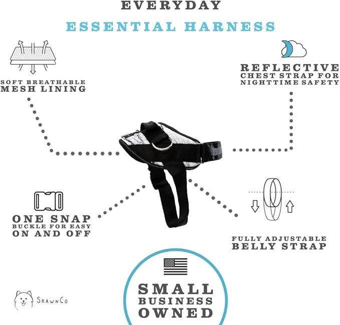 ShawnCo Essential Dog Harness, No-Pull Pet Vest with 3 Leash Clips, No Choke, Reflective, Adjustable and Padded, for Easy Walking and Training for Small, Medium and Large Dogs (White Marble, XS)