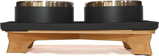 Trot Pets Elevated Dog Bowls | Stainless Steel Raised Bowl Set for Small, Medium, or Large Dogs | Non-Slip Food and Water Slow Feeder | Durable, BPA-Free, Anti-Skid, Dishwasher Safe (Charcoal, Small)