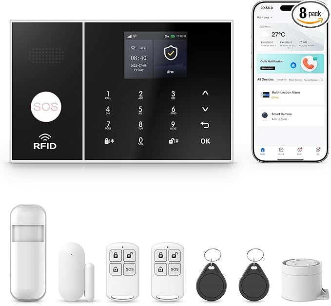 Security Systems for House,Wireless Alarm System with WiFi+GSM/4G,App Alerts & Auto Alarm Dial,Door/Window Alarms Motion Sensors Remote Control,Smart Life Tuya APP,NO Monthly Fees