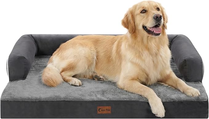 Orthopedic Dog Beds for Large Sized Dogs, Waterproof Egg Crate Foam Large Dog Couch Beds with Comfy Bolster 36x27Inch, Washable Pet Beds with Removable Cover and Nonskid Bottom, Dark Grey