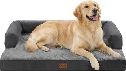 Orthopedic Dog Beds for Large Sized Dogs, Waterproof Egg Crate Foam Large Dog Couch Beds with Comfy Bolster 36x27Inch, Washable Pet Beds with Removable Cover and Nonskid Bottom, Dark Grey