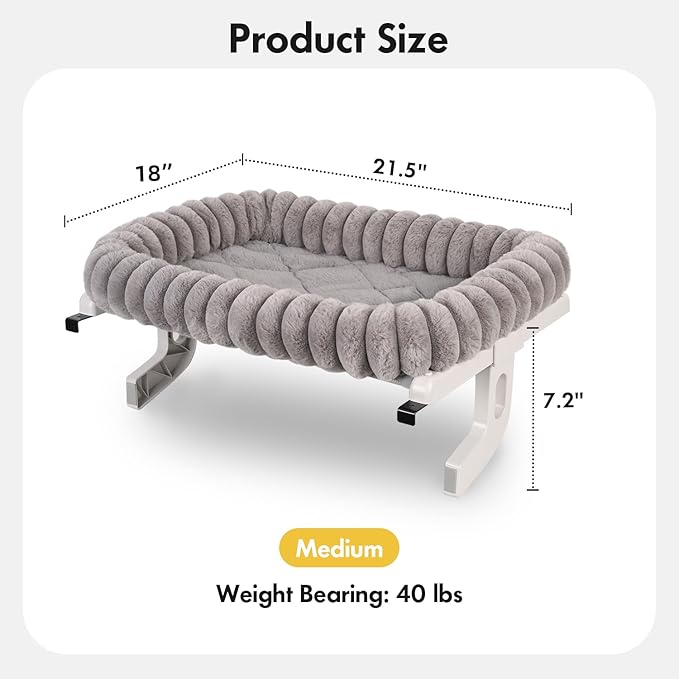 Cloud-Cuddle Cat Window Perch with 4-Sided Bolster, Zipper Design Cushion Window Seat for Window Sill, Sturdy Metal Frame & Easy Assembly Pet Hammock Bed for Indoor Cats (Gray, Medium)