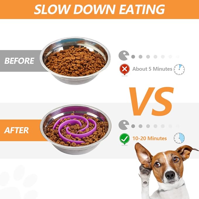 Slow Feeder Dog Bowls Insert, Animire Soft Silicone Slow Eating Dog Food Bowl for Small, Medium and Large Dogs, Compatible with Regular and Elevated Bowls