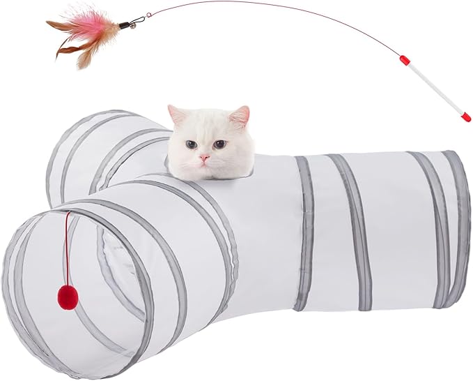 Cat Tunnels for Indoor Cats 3 Way Play Toy Kitty Tunnel Peek Hole Toy with Ball for Cat Tube Fun for Rabbits Kittens and Dogs