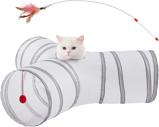 Cat Tunnels for Indoor Cats 3 Way Play Toy Kitty Tunnel Peek Hole Toy with Ball for Cat Tube Fun for Rabbits Kittens and Dogs