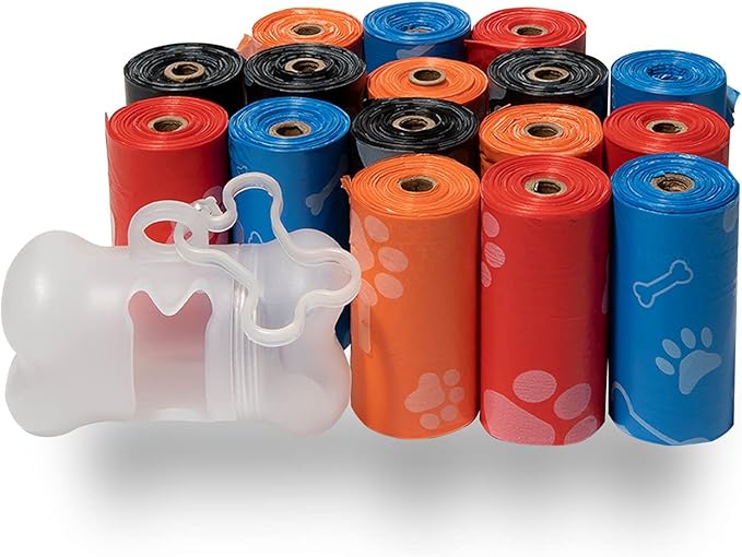 Best Pet Supplies Dog Poop Bags (240 Bags) for Waste Refuse Cleanup, Doggy Roll Replacements for Outdoor Puppy Walking and Travel, Leak Proof and Tear Resistant, Thick Plastic - Assorted Colors