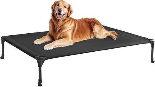 Veehoo Outdoor Elevated Dog Bed Large Sized Dogs, Extra Large Cooling Raised Dog Cots Beds Training Platform Off Ground Hammock with Breathable Mesh, No-Slip Feet, 45"x33", Black