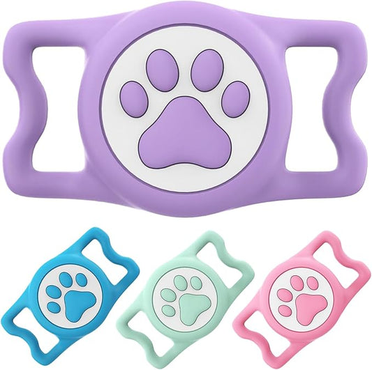 [4 Pack] TAGHELP-Airtag Dog Collar Holder, Waterproof Protective Case for Apple AirTag, Durable & Lightweight with Full-Body Protection, Soft Silicone (Pink Blue & Purple Green)