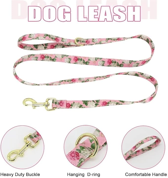 Beirui Cute Girl Dog Collars, Harnesses & Leashes Set - Adjustable Dog Collar and Leash Set with Flower - Soft Mesh Dog Vest Harness for Puppies Small Medium Dogs (Pink,S)
