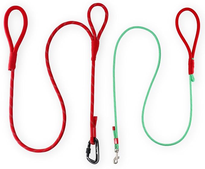 Twin Tails Leash Set - 5ft Double Handle Dog Leash and 4.5ft Lightweight Premium Rope Dog Leashes, Kid-Friendly Family Set, Reflective Pet Leashes for Small Medium and Large Dogs