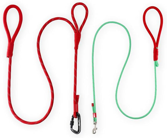 Twin Tails Leash Set - 5ft Double Handle Dog Leash and 4.5ft Lightweight Premium Rope Dog Leashes, Kid-Friendly Family Set, Reflective Pet Leashes for Small Medium and Large Dogs