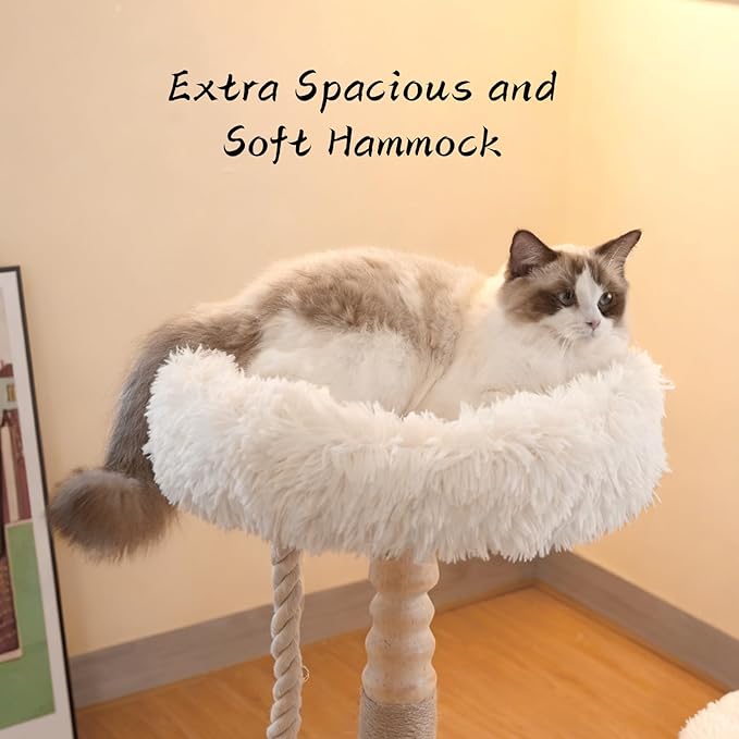 Modern Cat Tree Tower for Indoor Cats, Natural Solid Wooden Branch with Sisal Scratching Post, Log Style Rome Cat Furniture with Perches Platform & Toy Ball