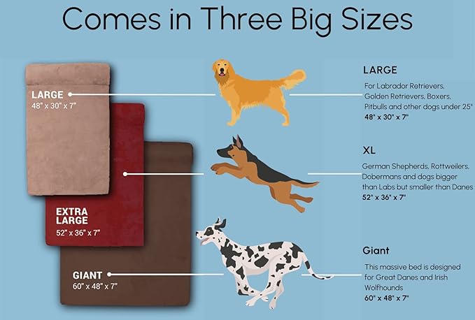 Barker Beds Giant Orthopedic Dog Bed - 7" Pillow Top with Headrest - 100-300 lbs - Memory Foam for Joint Pain & Arthritis - Vet Recommended, Washable - Made in USA - 60"x48"x7" - Burgundy