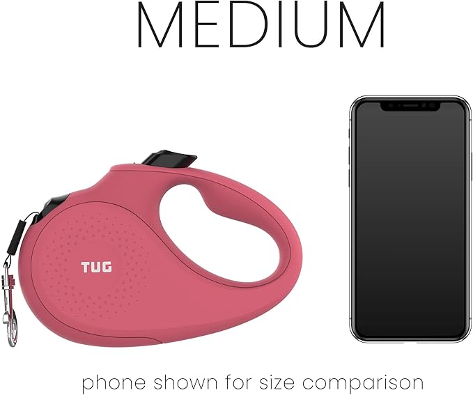TUG Monochrome 360° Tangle-Free Retractable Dog Leash | 16 ft Strong Nylon Tape (Medium, Pink)